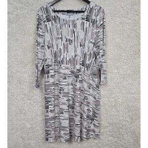 Habitat‎ Gray Pullover Dress Large Artsy Stretch 3/4 Sleeve Casual Above Knee